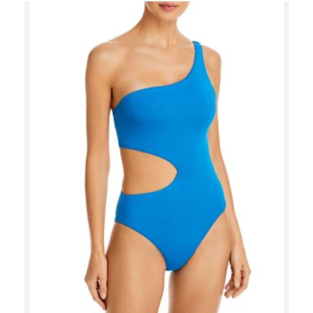 ☀️NWT Aqua Swim Cutout One Shoulder One Piece Swimsuit Pull-On Blue Women's L